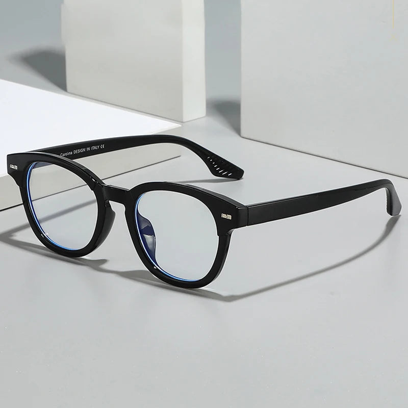 JNPCXI Fashion Men Round Glasses Anti Blue Light Rice Nail Women Eyeglass Fashion Luxury Retro Round Frame Computer Eyewear