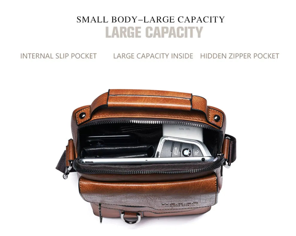 Weixer Men Crossbody Bag Shoulder Zippers Handbag Leather Messenger Tote Bag 01