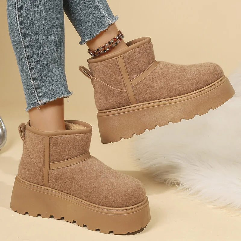 Non Slip Chunky Platform Snow Boots for Women Short Plush Thick Bottom Winter Ankle Boots Woman Slip On Faux Suede Booties Mujer