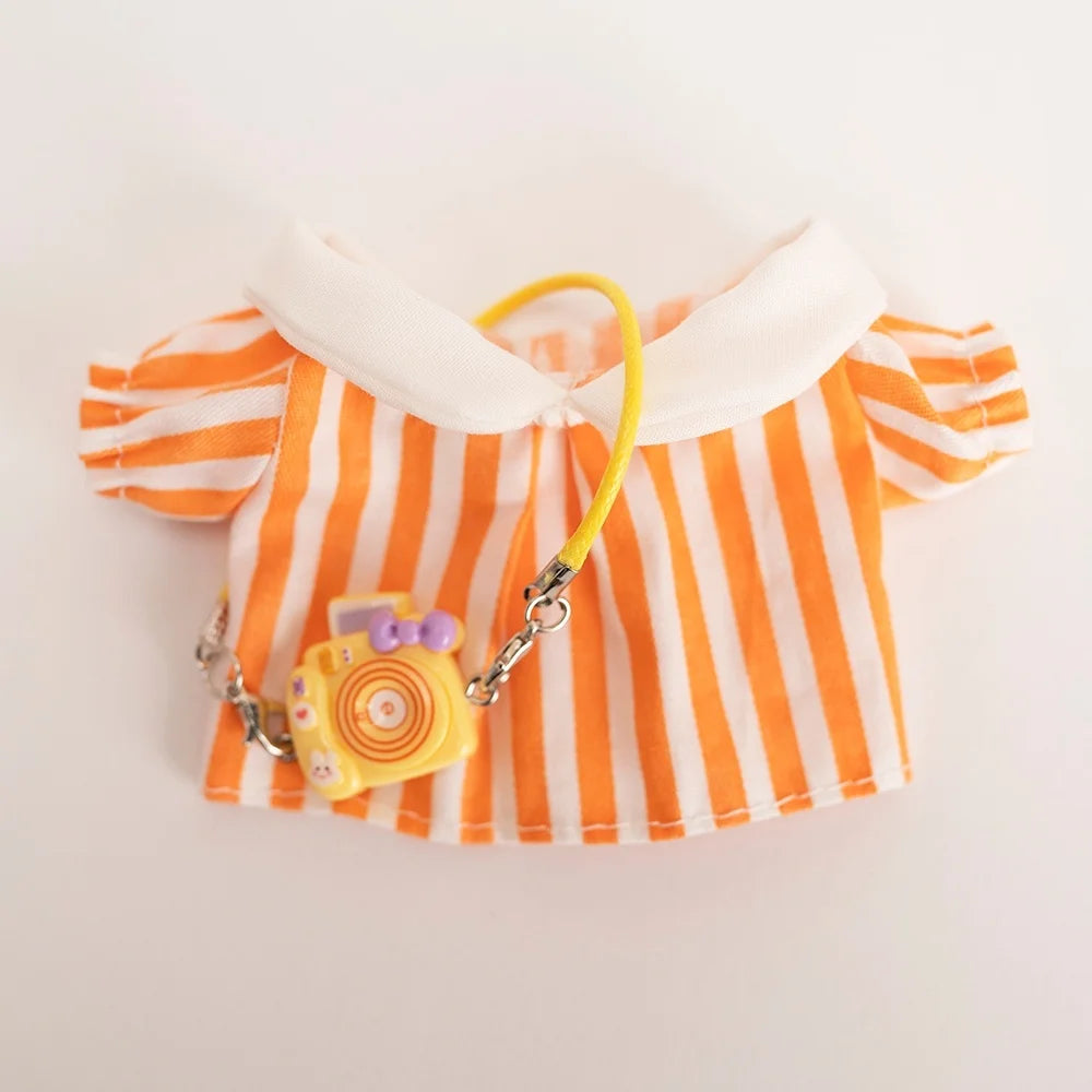 17 Cm Labubu Plush Toy Doll T-shirt with Denim Overalls Labubu Plush Toy Doll Pendant Clothes High quality
