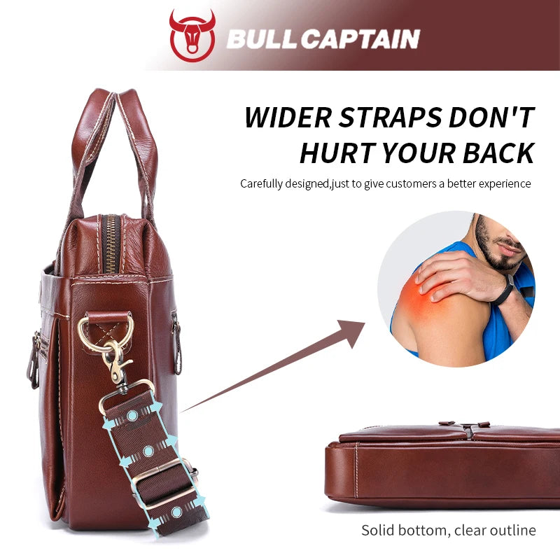 BULLCAPTAIN Briefcase Shoulder Bag Men's Genuine Leather 14 Inch Laptop Handbag Office Business Men's Fashion Simple Briefcase