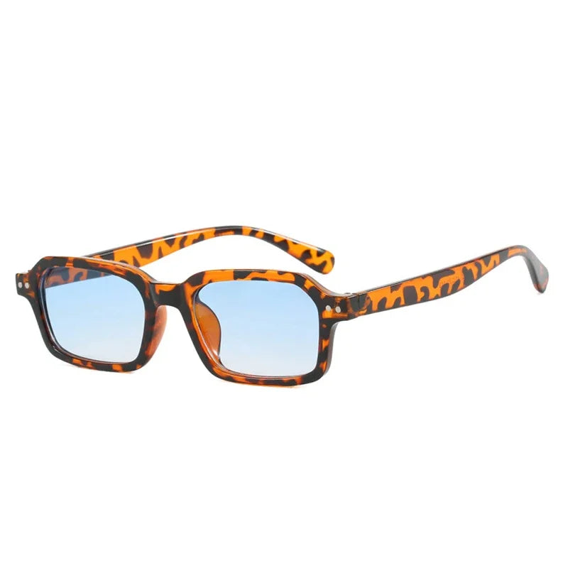 JNPCXI Retro Small Rectangle Sunglasses Women Fashion Jelly Tea Shades UV400 Men Trending Rivets Punk Sun Glasses