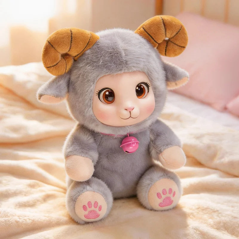Adorable Lamb Plush Toy with bell Soft Vinyl Plush Stuffed Animal Cuddly Sheep Birthday Gift Room Accent Random accessory color
