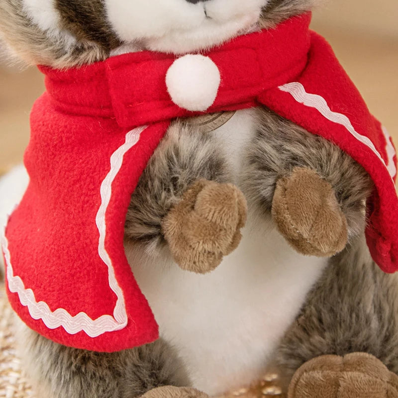Kawaii Simulation Raccoon with Bells Cloak Plush Toy Cute Lifelike Procyon Animal Stuffed Dolls Kids Birthday Gift for Children
