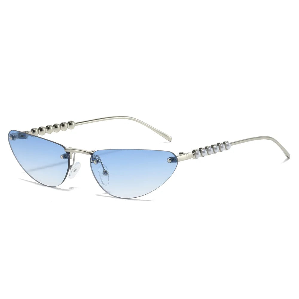 JNPCXI New Diamond Cat Eye Sunglasses Rimless Women Luxury Rhinestone Sun Glasses Men Gradient Shades UV400