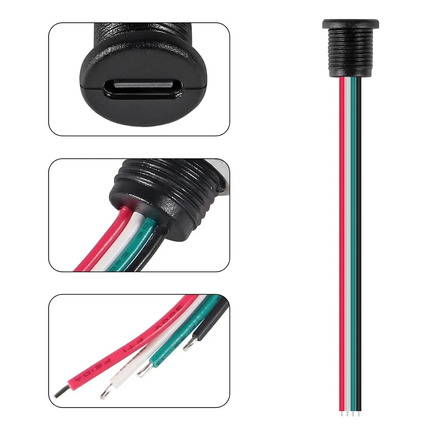 8pcs Type-C Chassis 4Pin No Terminal Type-C Socket Connector Waterproof Jack Female Charging Port 3A USB-C Charger Plug Socket