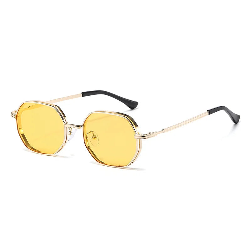 JNPCXI New Polygon Round Metal Sunglasses Women Fashion Clear Ocean Gradient Purple Lens Shades UV400 Men Sun Glasses