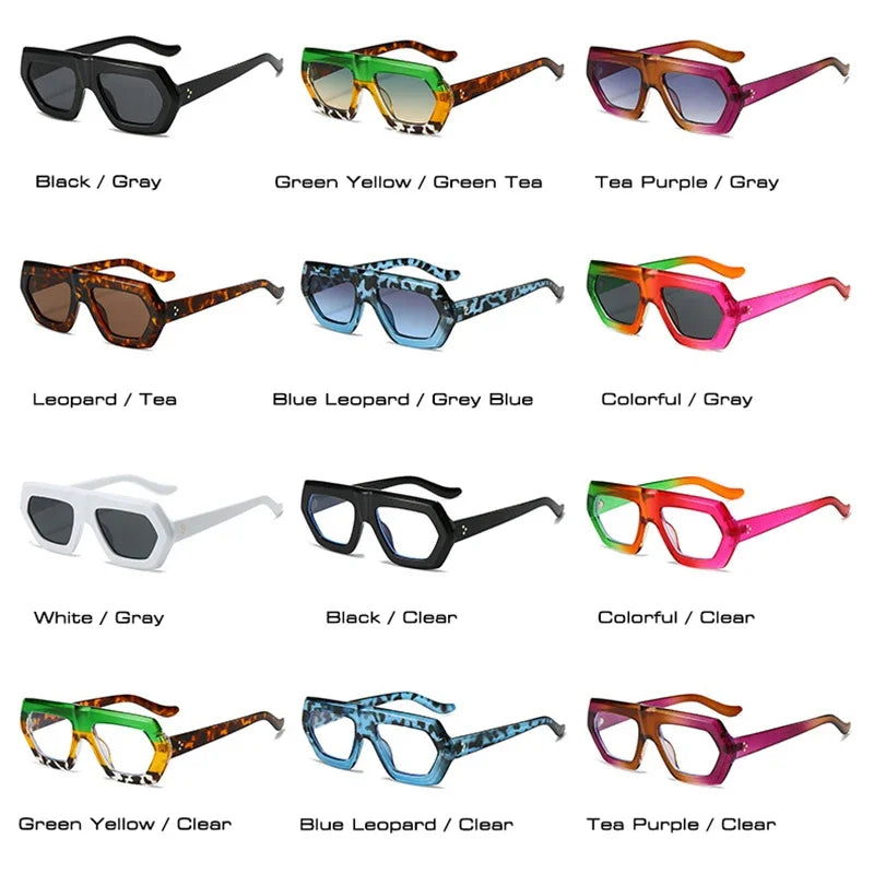 JNPCXI Fashion Square Women Gradient Sunglasses Leopard Shades Retro Men Clear Lens Glasses Frame UV400