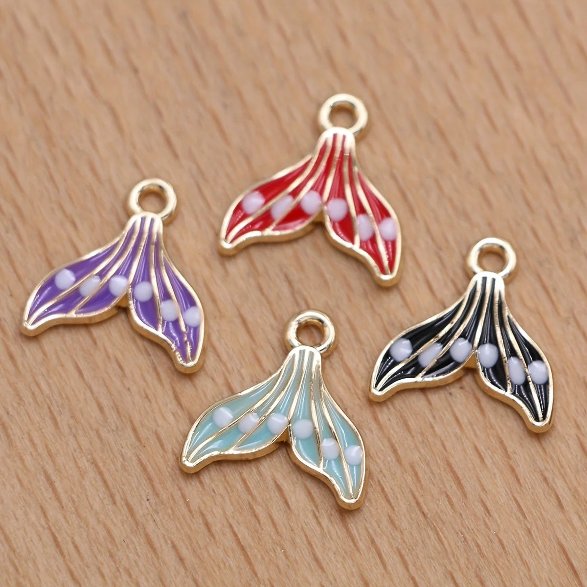 6Pcs Mix Lot Gold Plated Enamel Mermaid Tail Charm for Jewelry Making DIY Necklace Earrings Bracelet