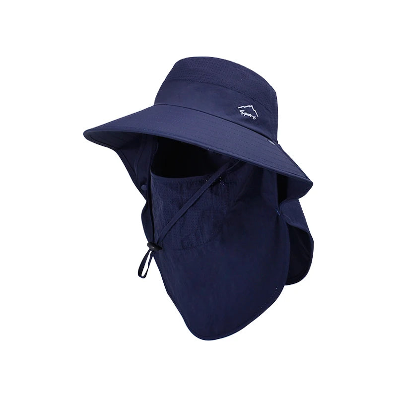 Xinbaoguan 100% polyester 9254 spring/summer outdoor fisherman hat face mask, sun protection hat, large brim shawl sun hat