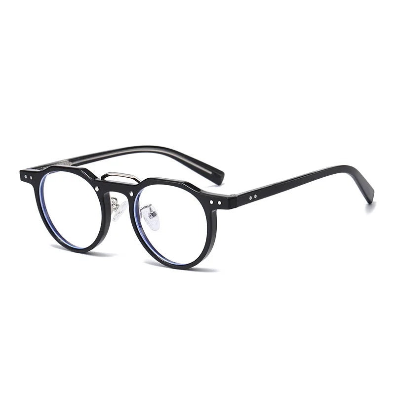 JNPCXI New Round Sunglasses Women Rivets Punk Gray Shades UV400 Fashion Men Clear Anti Blue Light Glasses Frame
