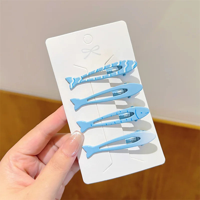 4pcs/set Cute Blue Yellow Small Fish Hair Clips For Women Side Clip Duckbill Clip Fashion Girl Hairpin Hair Accessories