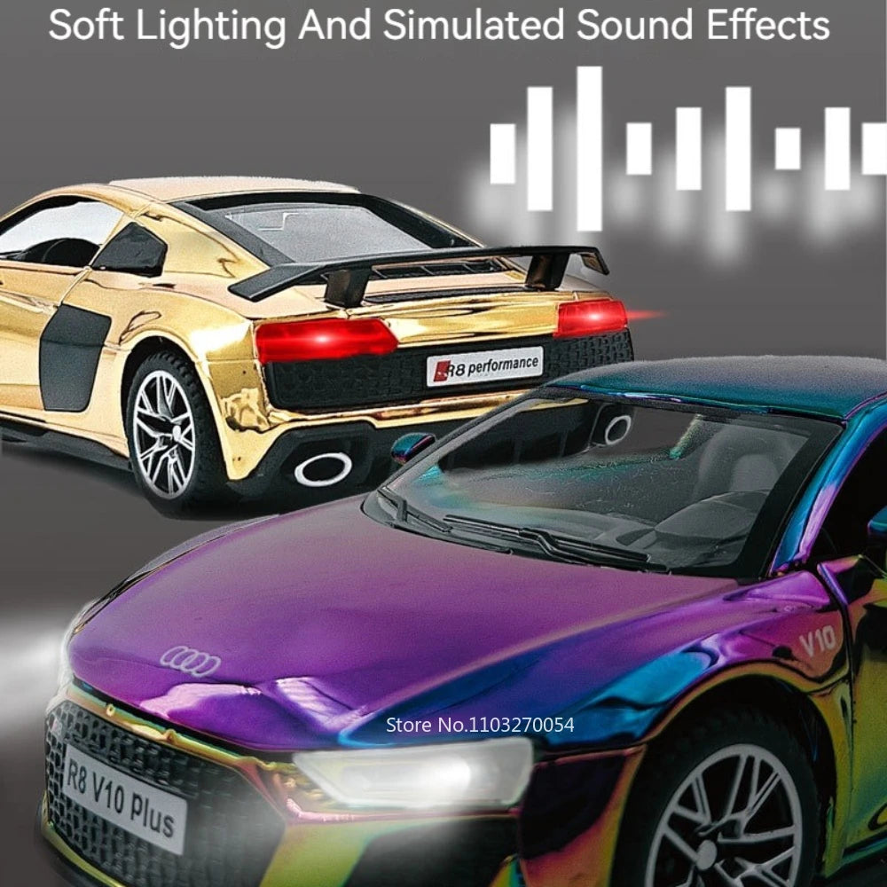 1:32 R8 V10 Plus Lambor URUS Alloy Diecast Model Toys Car Doors Opened Sound Light Pull Back Miniature Vehice Kids Birthday Gift
