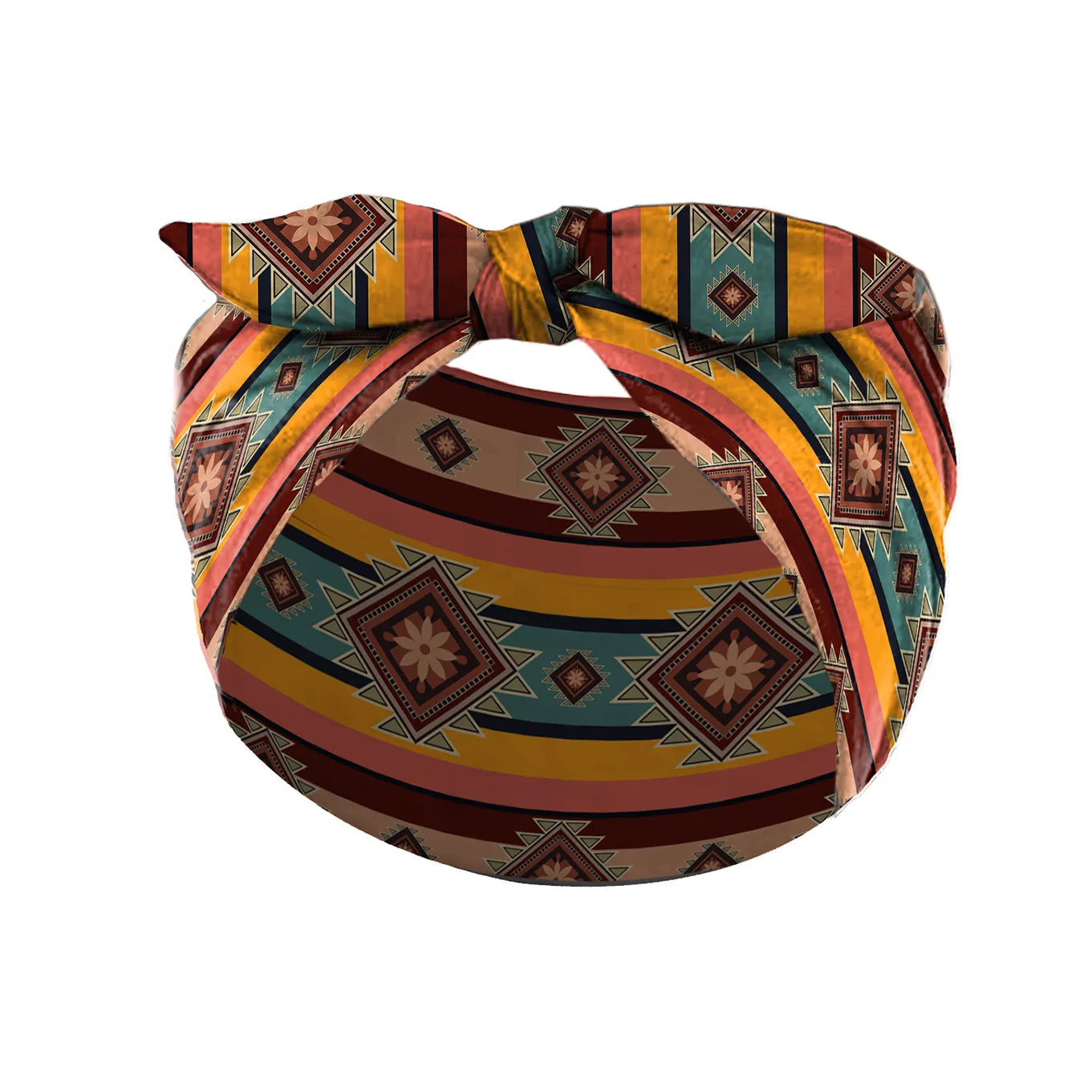 Widening Bohemian style printed front knot rabbit ear elastic headband