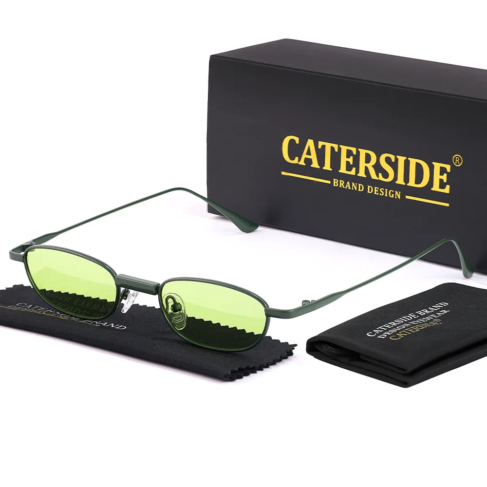 CATERSIDE Men's Hip Hop Sunglasses Premium Metal Small Frame Women's Travel Business Party Holiday Gift Decorative Glasses UV400
