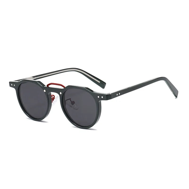 JNPCXI New Round Sunglasses Women Rivets Punk Gray Shades UV400 Fashion Men Clear Anti Blue Light Glasses Frame