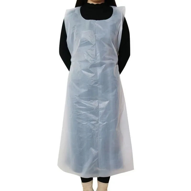 100pcs Thick Long Disposable Plastic Apron: Waterproof Oil-Proof for Restaurant Hot Pot, Adult Cleaning Smock