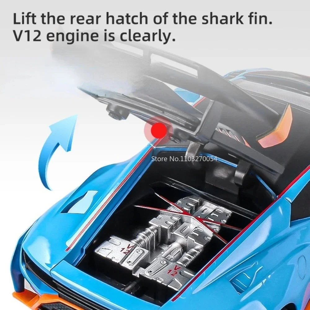 1/24 Scale Huracan STO 2021 Alloy Model Sport Car Toy Diecast Metal With Pull Back Sound light Vehicle for Kids Gifts Collection