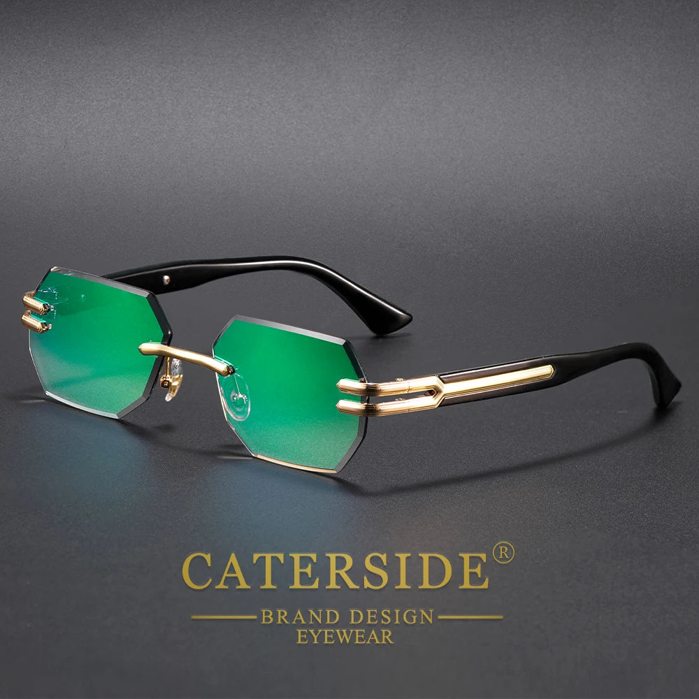 CATERSIDE New Men's Frameless Sunglasses Fashion Polygonal Gradient Mirror Lenses Metal Frame Women's Party Outdoor Sun Glasses