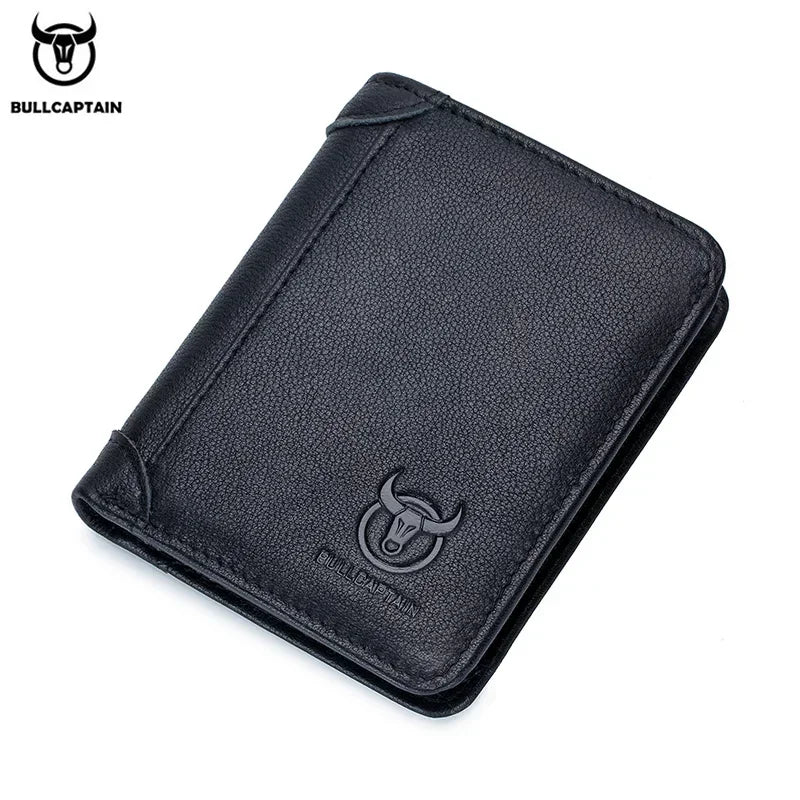 Bullcaptain RFID Leather Men's Wallet with Coin Purse Retro Fashion Men's Wallet Features Brown Short Wallet Card Holder Clutch