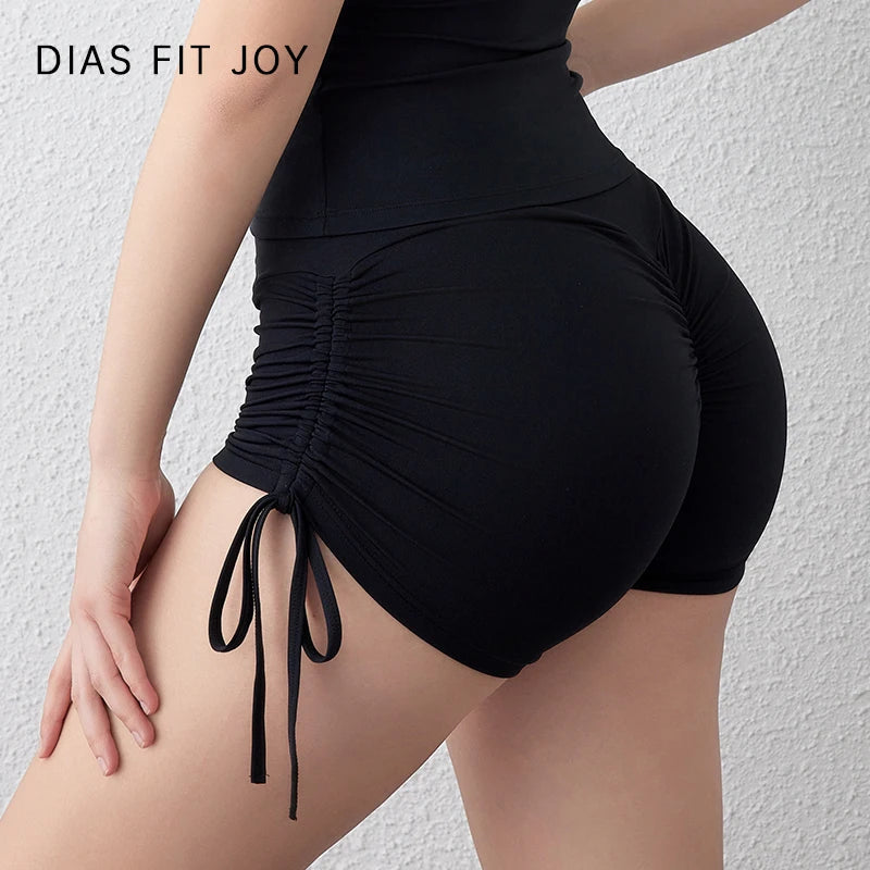DIAS FIT JOY Women's Tight-Fitting Nylon Yoga Shorts Breathable Drawstring Sport Leggings Push-Up Short Tights for Yoga Pants