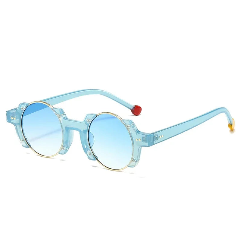 JNPCXI Ins Popular Fashion Round Women Punk Sunglasses Yellow Lens Retro Rivets Men Trending Sun Glasses Gradient Shades UV400