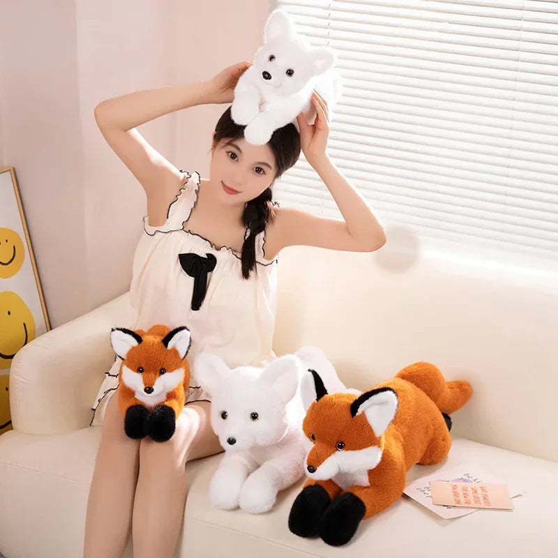 Realistic Furry Fox Plush Toys Soft Stuffed Long Tail White Red Fox Doll Huggable Pillow For Children Birthday Christmas Gift