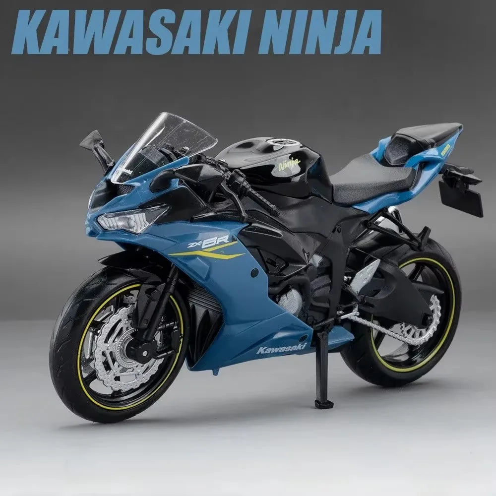 1/12 Kawasaki NIJIA ZX-6R Motorcycle Car Model Toy Alloy Diecast Q-version Front Turning Rubber Tires Sound Light Gifts for Kids
