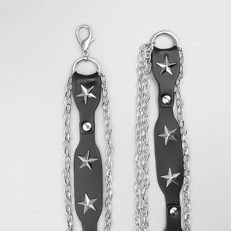 Western Cowgirl Style Pu Belt with Metal Rings - Y2K Retro Rivet Chain Waistband for Dresses & Holiday Dates
