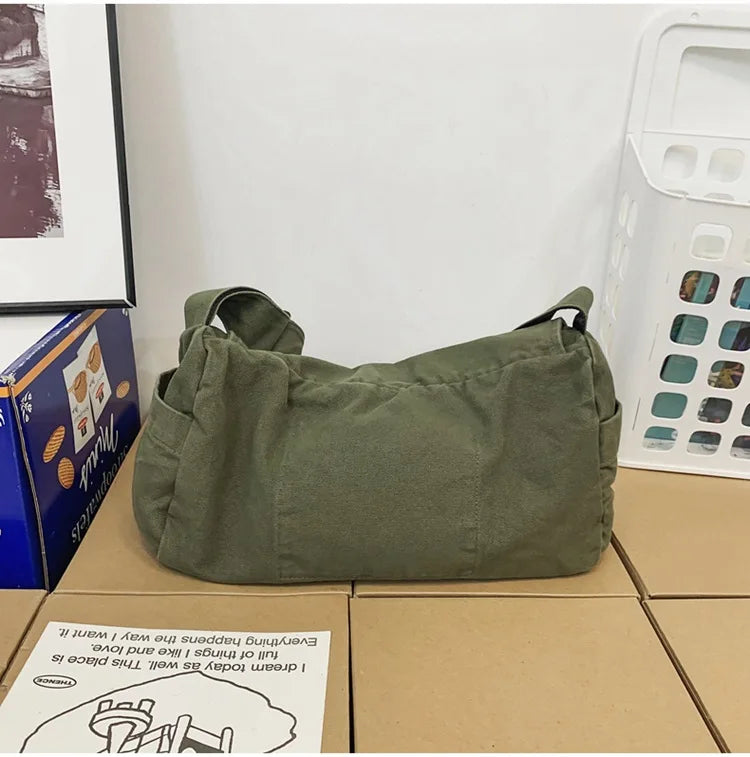 Female Canvas Fabric Hobo Soft Slouchy Shoulder Bag sac Student Leisure Medium Size School Book Laptop Pouch Messenger Side Bag