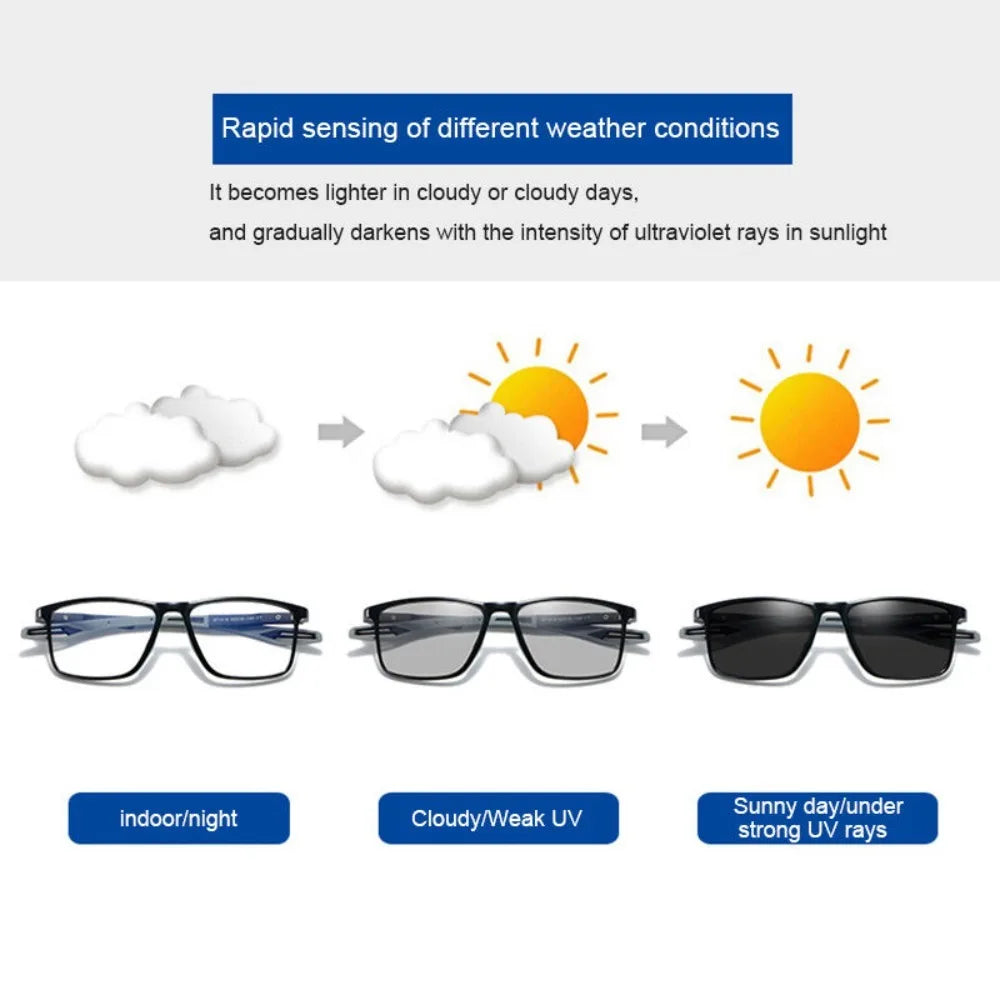 Photochromic Progressive Multifocal Reading Glasses Look Far and Near Eyeglasses Men Sport TR90 Frame Anti Blue Light Graded Eye