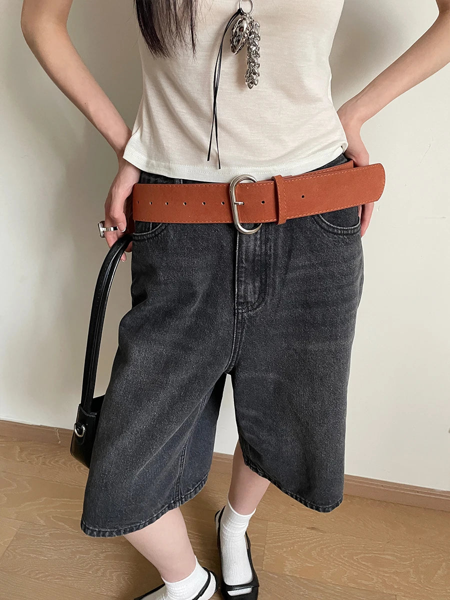 Retro Fashion Eye-Catching Suede Wide Belt With Metal Buckle Waist Belt Ins Versatile Decoration Belt