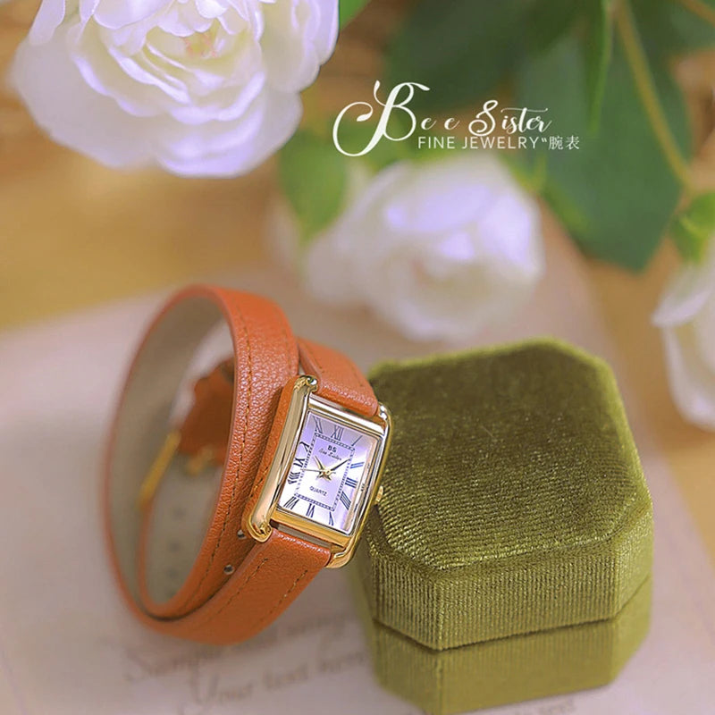 Women Watches Fashion Casual Square Black Genuine Leather Quartz Watche For Women Dress Elegant Clock Ladies Wristwatches