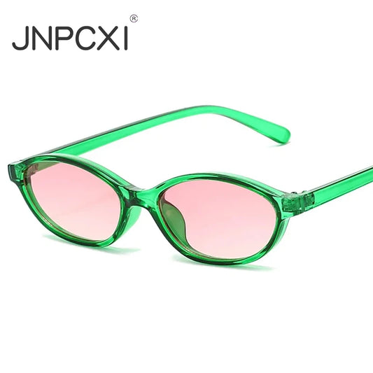 JNPCXI Retro Small Oval Sunglasses Women Fashion Retro Green Gradient Shades UV400 Men Trending Round Rivets Sun Glasses