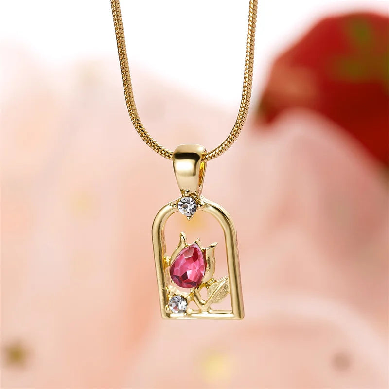 Vintage Elegant Tulip Flower Pendant Necklace for Women Fashion Aesthetic Flowers Clavicle Chain Choker Wedding Party Jewelry