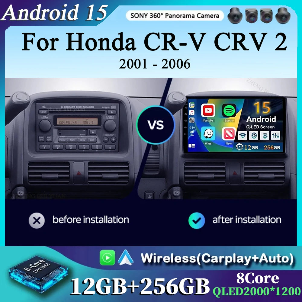 For Honda CR-V CRV 2 2001 - 2006 Android 15 Car Radio Multimidia Video Player WIFI+4G 2din Navigation GPS Head Unit Stereo
