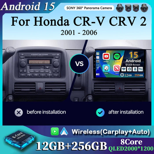 For Honda CR-V CRV 2 2001 - 2006 Android 15 Car Radio Multimidia Video Player WIFI+4G 2din Navigation GPS Head Unit Stereo