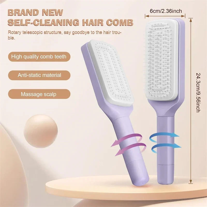 Automatic Cleaning Rotating Hair Comb Massage, Women's Anti-static Hair Comb
