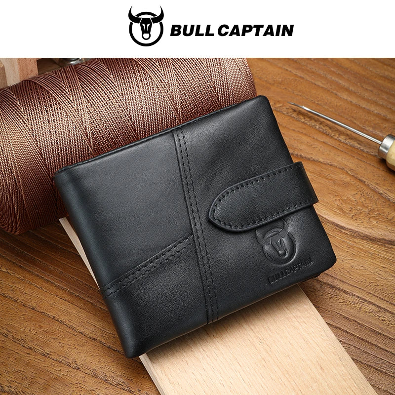 BULLCAPTAIN Leather Wallet With RFID Wallets Card Holder Coin Purse Zipper Men Short wallet's Fashion Men Walletes Coffee 01H