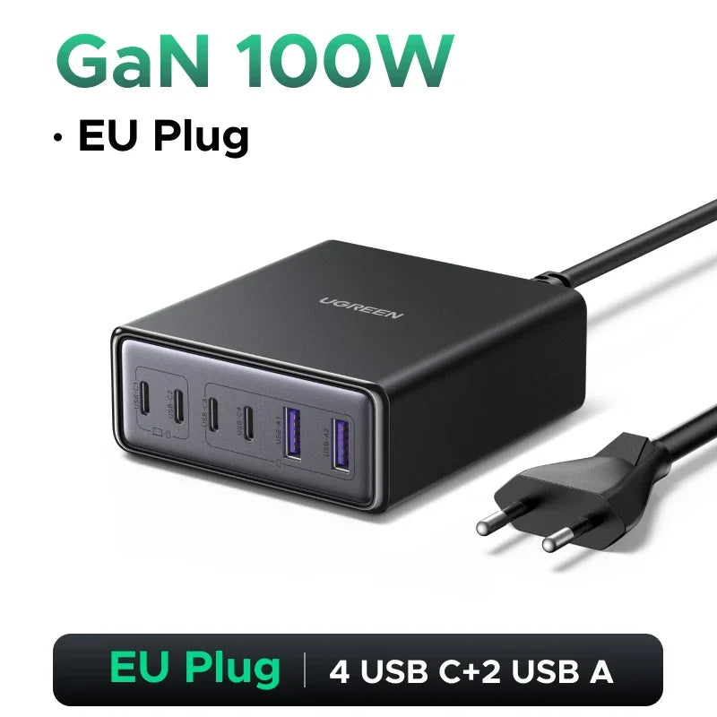 UGREEN 65W 100W GaN Charger PPS QC4.0 PD3.0 For iPhone17 16 15 Pro Xiaomi Samsung Tablet Macbook Air iPad 5 IN 1 Desktop Charger