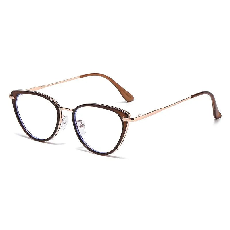 Photochromic Lens Cat Eye Clear Lens Glasses Vintage Stainless Steel Frame Blue Light Blocking Eyewear