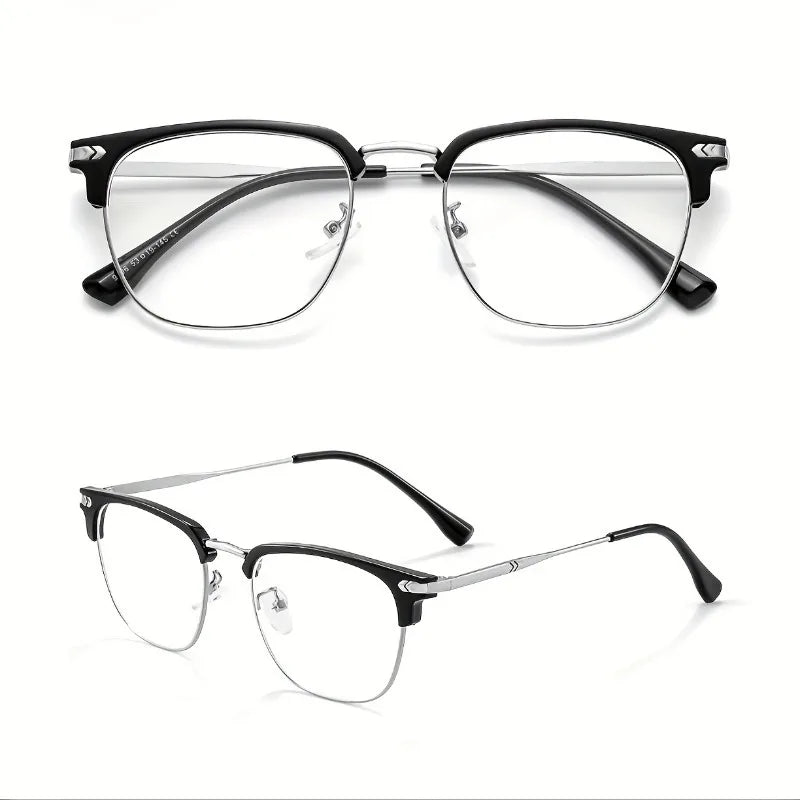 1pc Elegant Black & Silvery Metal Frame Glasses with Detachable Lenses