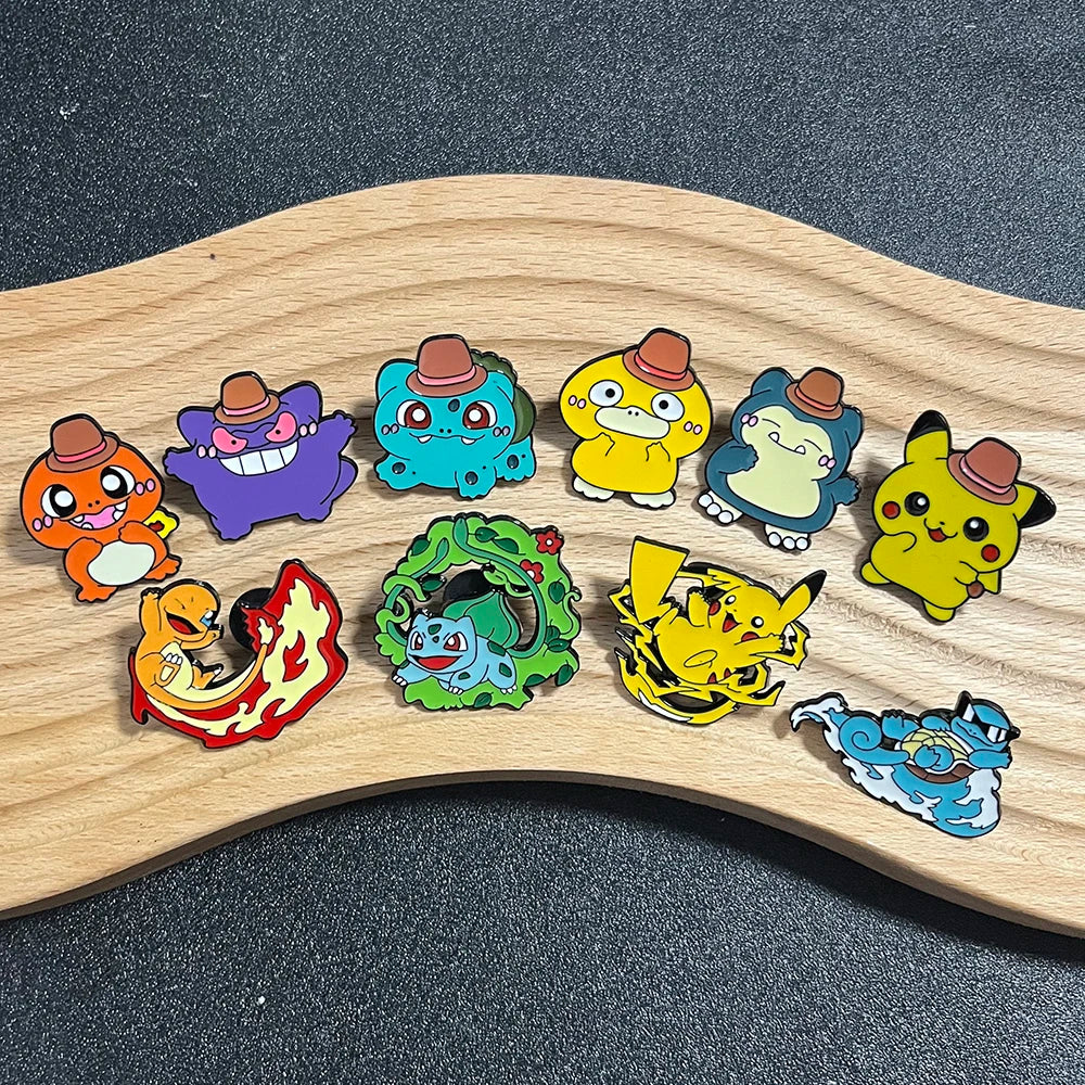 10 Pcs Pikachu Enamel Pin Set Fashion Cartoon Brooch Metal Badge Jewelry for Backpack Accessories Christmas Gift for Friends