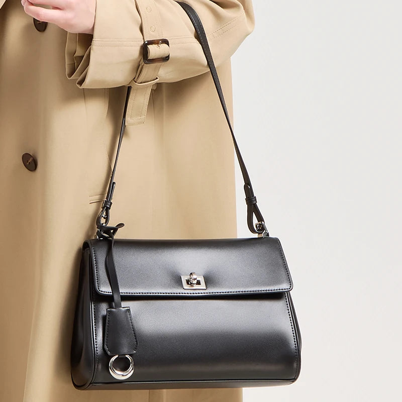 First Layer Cowhide Small Square Bag Women's Handbag New Genuine Leather Women's Bag Commuter Shoulder Crossbody Boston bag