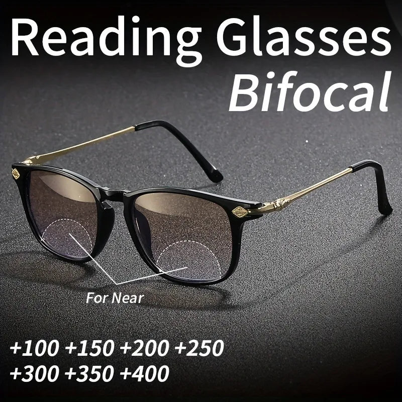 2PCS Retro Bifocal Reading Glasses Unisex Stylish Square Frame Spring Hinge Design 1.0 To 4.0x Magnification Retro Glasses