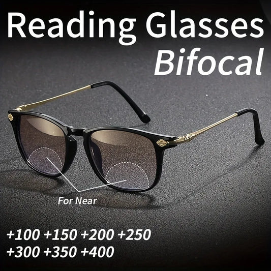 2PCS Retro Bifocal Reading Glasses Unisex Stylish Square Frame Spring Hinge Design 1.0 To 4.0x Magnification Retro Glasses