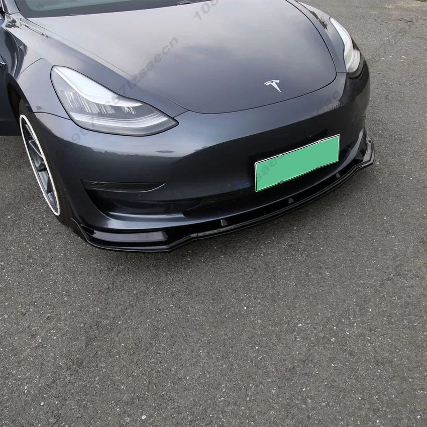 For Tesla Model 3 2017-2020 Front Bumper Lip Splitter Chin Diffuser Body Kit Spoiler Deflector Tuning Accessories Gloss Black