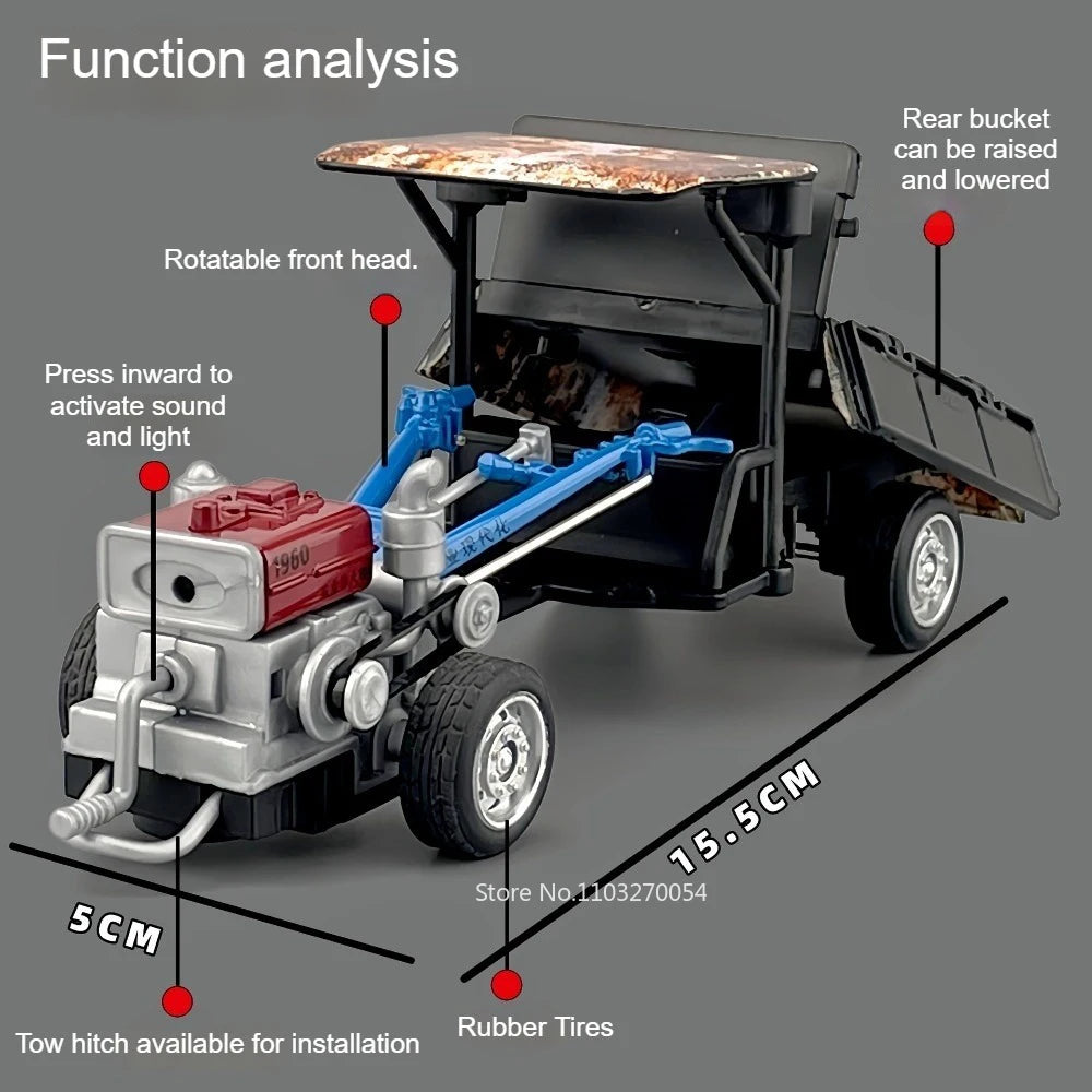 1:32 Agricultural Walking Tractor Diecast Car Alloy Model Toys with Sound Light Front Steering Rubber Tire Vehcie Children Gifts