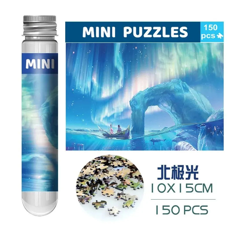 MaxRenard 150pcs Mini Jigsaw Puzzles Test Tube 15*10cm Travel Game Family Small Pocket Puzzle Cartoon Sakura Villa Flamingo
