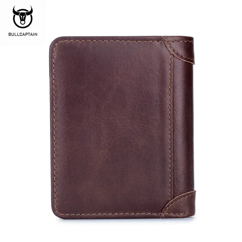 Bullcaptain RFID Leather Men's Wallet with Coin Purse Retro Fashion Men's Wallet Features Brown Short Wallet Card Holder Clutch